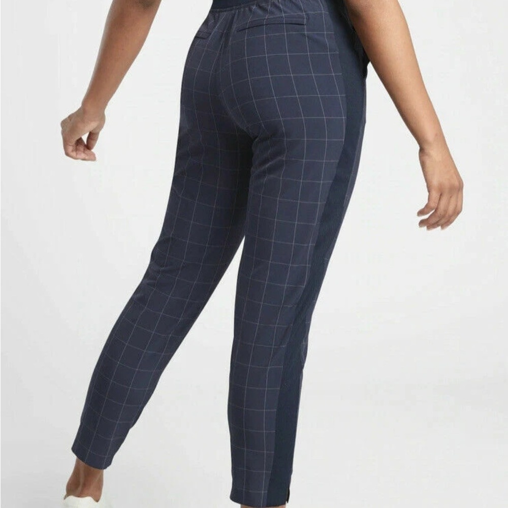 Athleta Brooklyn Textured
Ankle Navy Windowpane Plaid High Rise pants Sz 8 NWOT - Picture 4 of 9